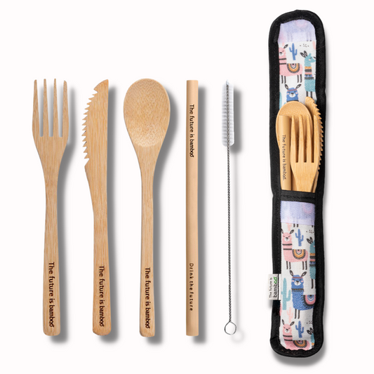 Bamboo Utensil Kit Pastel Alpaca - The Future is Bamboo 