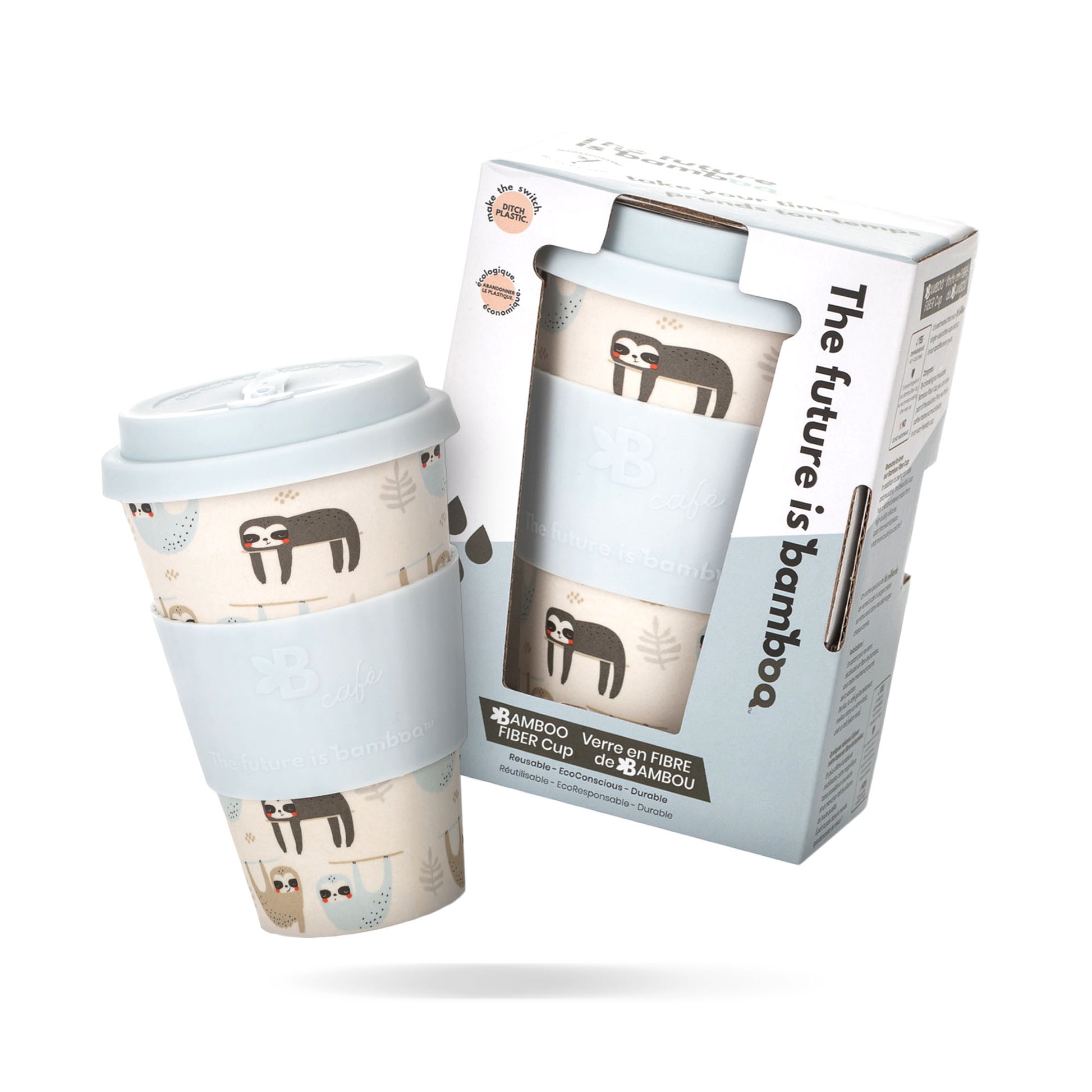 H275 - Tall Bamboo Coffee mug: Eco friendly mug with flip top Lid and  Anti-Scald sleeve