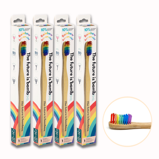 Brosses à dents en bambou Rainbow - Lot de 4 brosses à dents souples pour adultes - The Future is Bamboo (L'avenir appartient au bambou) 