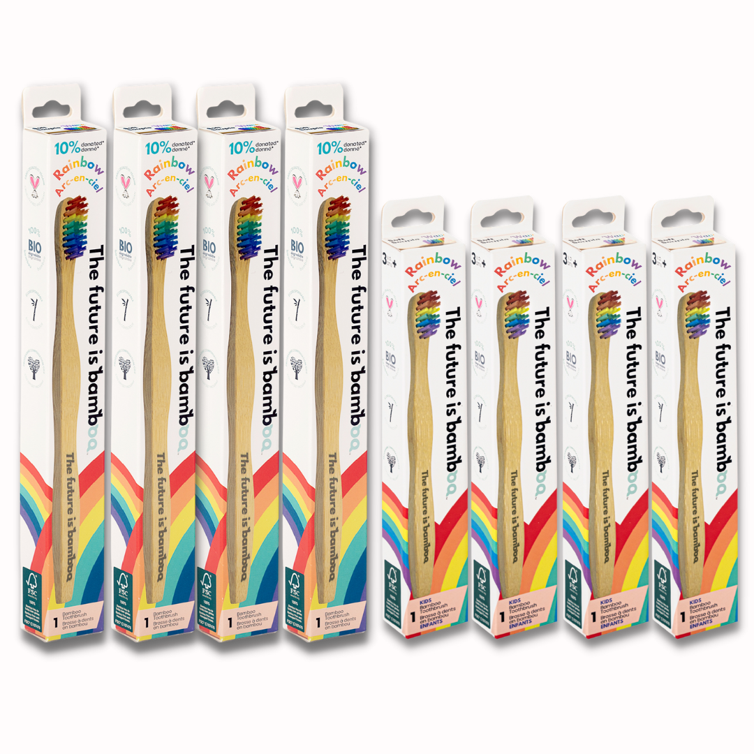 Rainbow Bamboo Toothbrushes Family 8-Pack - The Future is Bamboo 